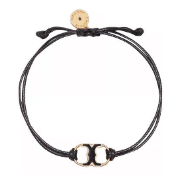 Tory Burch Jewelry - Tory Burch Black Embrace Cord Gold Logo Link Bracelet